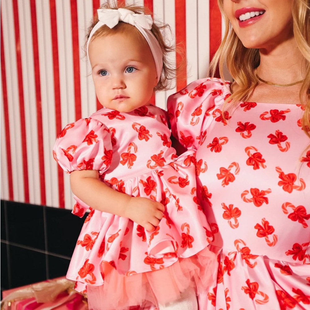 Pink and Red Infant Baby Girl Candy Cane Dress with matching Bloomers - NWT